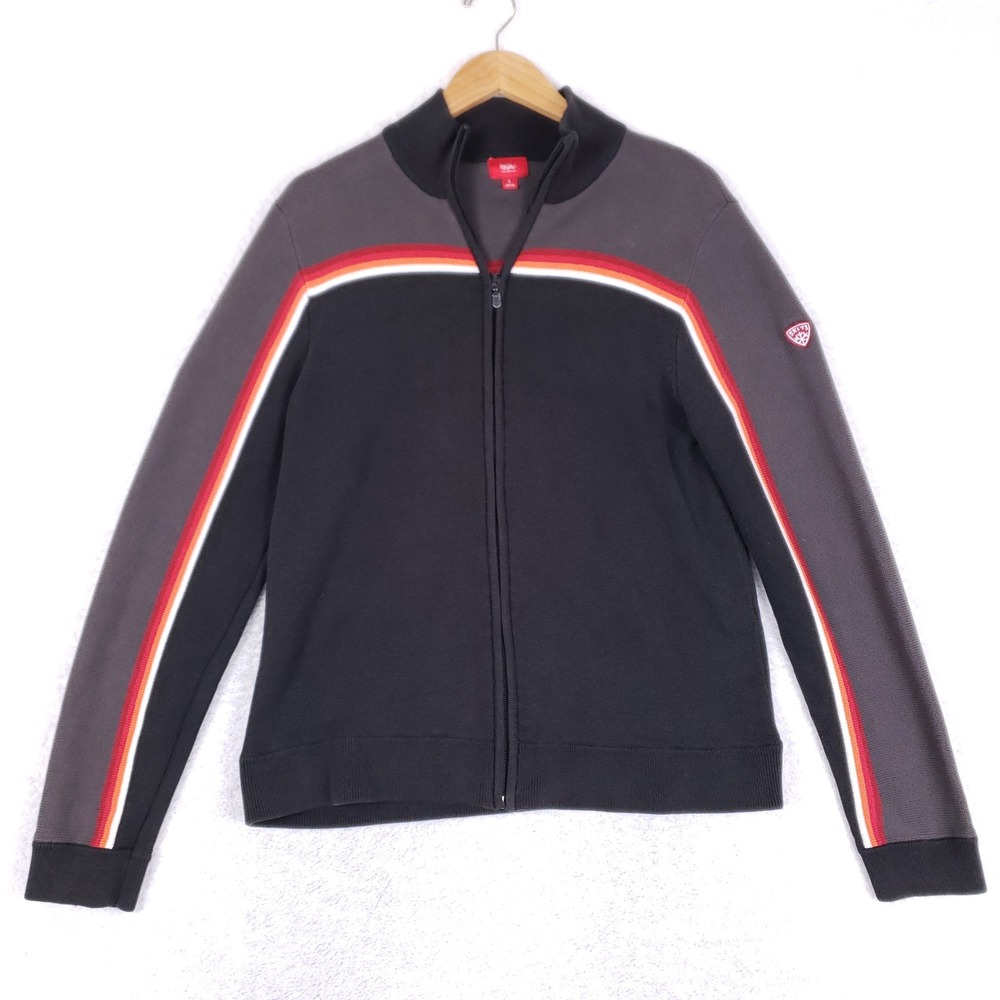Massimo Ski Cardigan Sweater Mens Large Full Zip Retro Stripe Gray